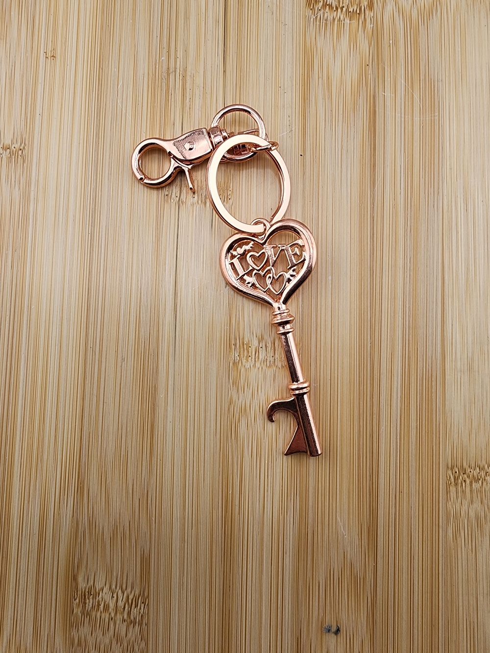 Rose Gold Heart Key Bottle Opener Bag Charm - Keychain